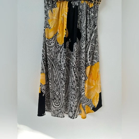 Sky Paisley Silk Sleeveless Dress with V-neckline and Empire Waist Size M - Picture 6 of 15